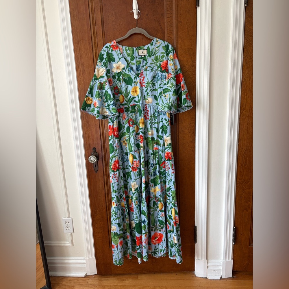 NWT Tuckernuck Floral Maxi Dress in Light Blue with Green and Orange Print - Picture 2 of 4
